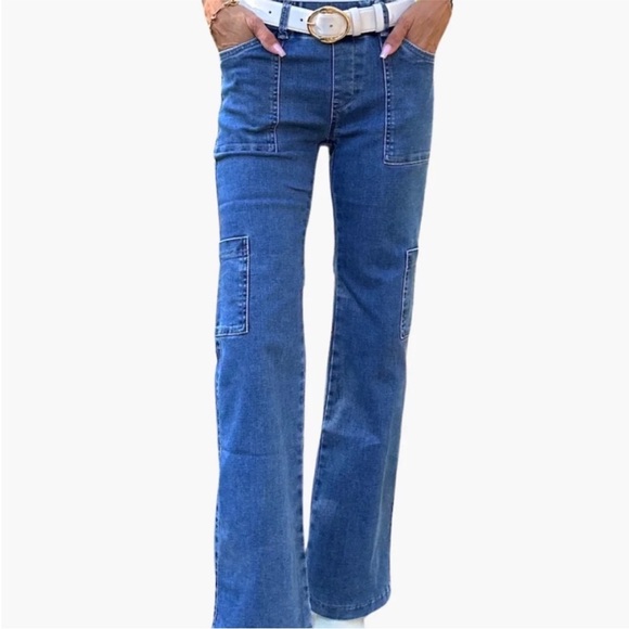 BEVY FLOG Denim - Bevy Flog Classic Blue Wide Leg Cargo Jeans Size 24